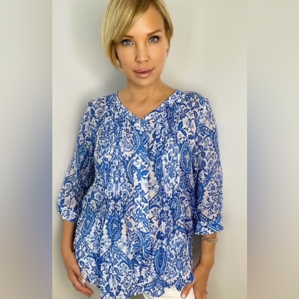 EUC [Ethyl] Celine Central Button-Up Flowy Lightweight Blouse Shirt Top Womens M - Picture 2 of 10